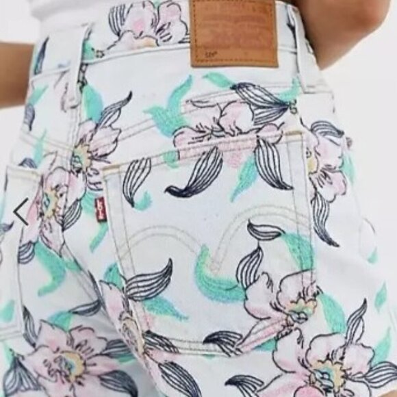 Levi's 501 Floral Pastel Embroidery Hi Rise Button Fly Cut Off Shorts Size 28 - Picture 2 of 8
